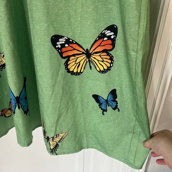 Green Butterfly Dress XXL Boho Casual Summer Dress Ruffle Sleeve V-Neck Tunic - Picture 2 of 12